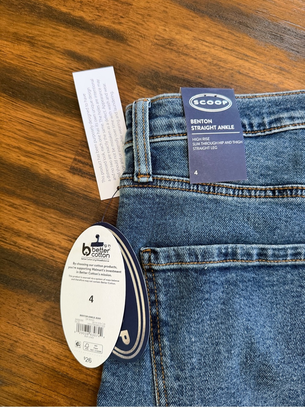 Women's Distressed Blue High-Rise Cuffed Straight Jeans - Picture 3 of 3